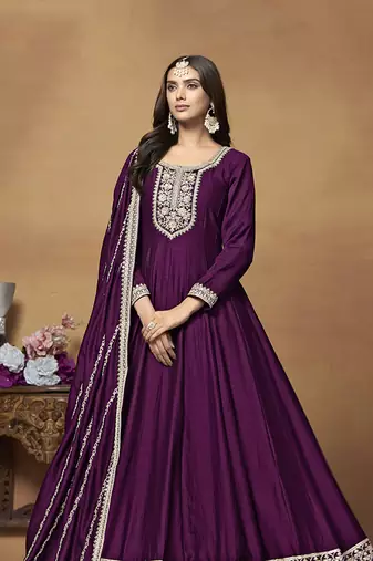 Art silk blend purple embroidered salwar kameez