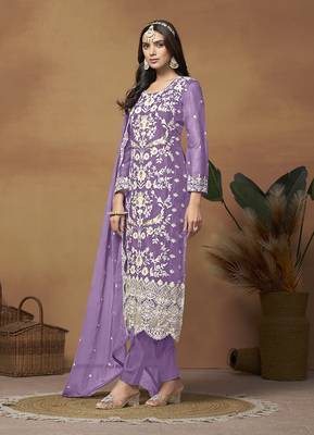Lavender organza embroidered pakistani salwar kameez 1