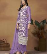 Lavender organza embroidered pakistani salwar kameez