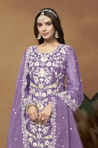 Lavender organza embroidered pakistani salwar kameez