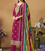 Magenta chinon embroidered trendy salwar suit