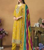 Mustard chinon embroidered trendy salwar suit