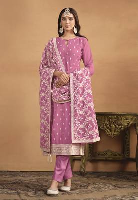 Faux georgette embroidered salwar kameez in pink 1