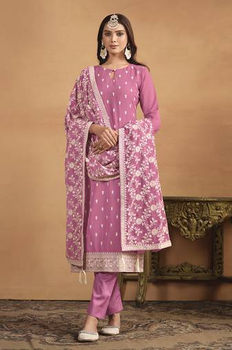 Faux georgette embroidered salwar kameez in pink