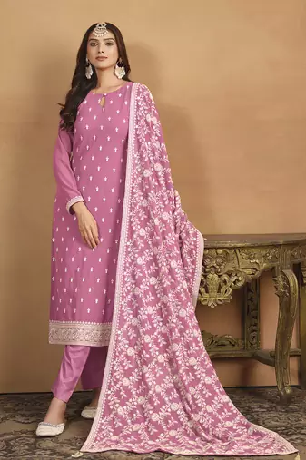 Faux georgette embroidered salwar kameez in pink