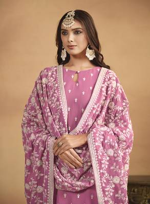 Faux georgette embroidered salwar kameez in pink 3
