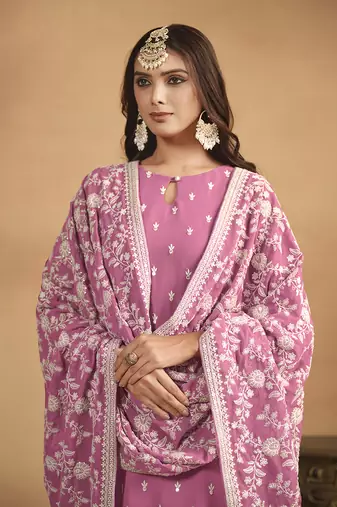 Faux georgette embroidered salwar kameez in pink