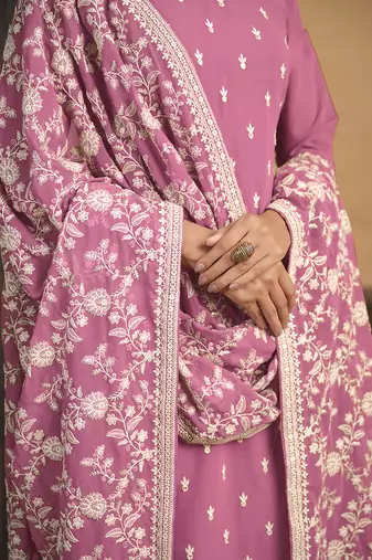 Faux georgette embroidered salwar kameez in pink