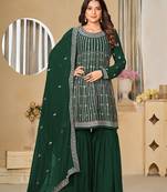 Faux georgette embroidered green salwar suit