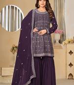 Faux georgette embroidered purple salwar suit