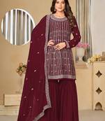 Faux georgette embroidered maroon salwar suit