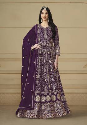 Faux georgette purple anarkali salwar kameez 1