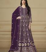 Faux georgette purple wedding designer salwar kameez