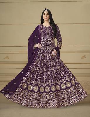 Faux georgette purple anarkali salwar kameez 2