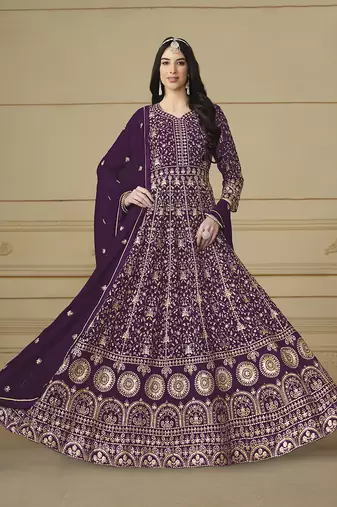 Faux georgette purple anarkali salwar kameez