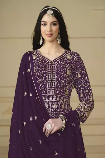Faux georgette purple anarkali salwar kameez