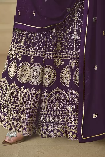 Faux georgette purple anarkali salwar kameez