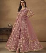 Net embroidered sequins pink pant style suit