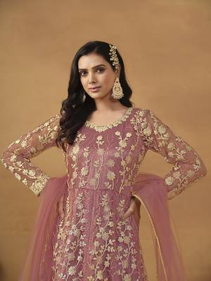 Net embroidered sequins pink pant style suit 3