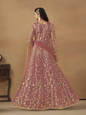 Net embroidered sequins pink pant style suit 4