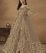 Net embroidered sequins brown pant style suit