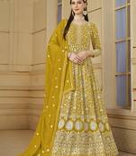 Faux georgette embroidered mustard salwar suit