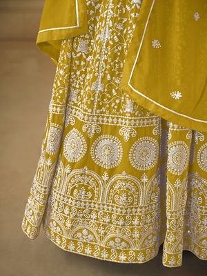 Faux georgette embroidered mustard salwar suit 4