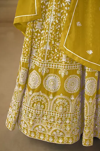 Faux georgette embroidered mustard salwar suit