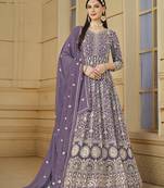 Faux georgette embroidered lavender salwar suit