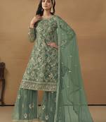 Sea green net fabric embroidered ethnic fancy salwar kameez