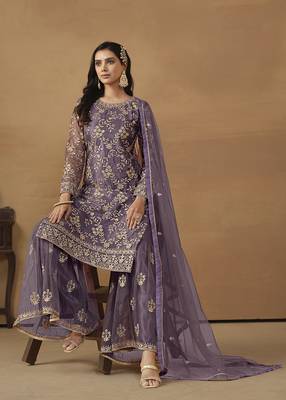Purple net embroidered salwar kameez 3