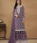 Thread work purple faux georgette palazzo salwar kameez