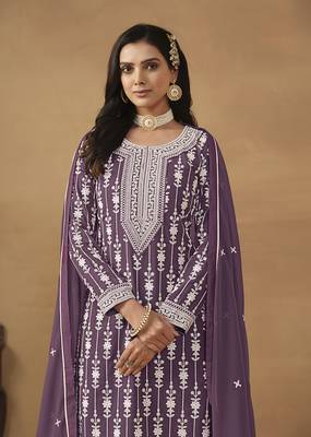 Embroideredpurple faux georgette palazzo salwar kameez 3
