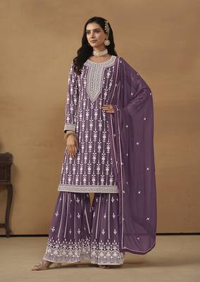 Embroideredpurple faux georgette palazzo salwar kameez 4