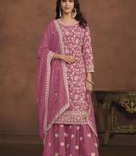 Faux georgette light pink embroidered palazzo salwar kameez