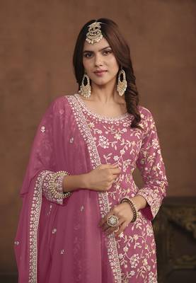 Faux georgette light pink embroidered palazzo salwar kameez 3