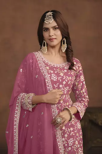 Faux georgette light pink embroidered palazzo salwar kameez