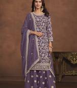 Faux georgette light lavender embroidered palazzo salwar kameez