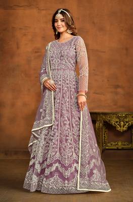 Purple net embroidered floor length salwar kameez 3