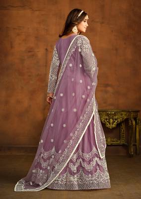 Purple net embroidered floor length salwar kameez 4