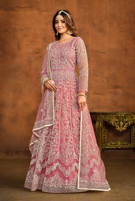 Light pink net embroidered floor length salwar kameez 2