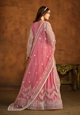 Light pink net embroidered floor length salwar kameez 3