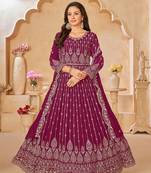 Faux georgette embroidered magenta anarkali salwar suit