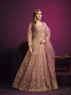 Net sequins floor length salwar kameez in light pink 3