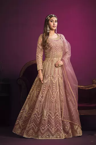 Net sequins floor length salwar kameez in light pink