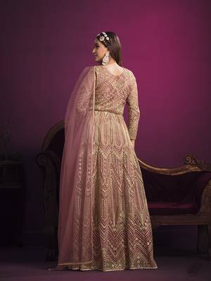 Net sequins floor length salwar kameez in light pink 4