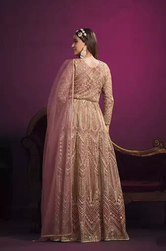 Net sequins floor length salwar kameez in light pink