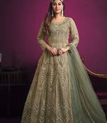 Net sequins floor length salwar kameez in light green