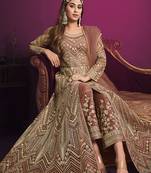 Net sequins floor length salwar kameez in peach