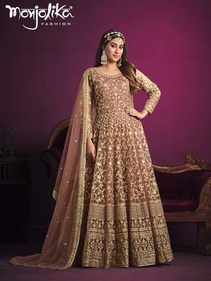 Peach color net sangeet anarkali salwar kameez 2